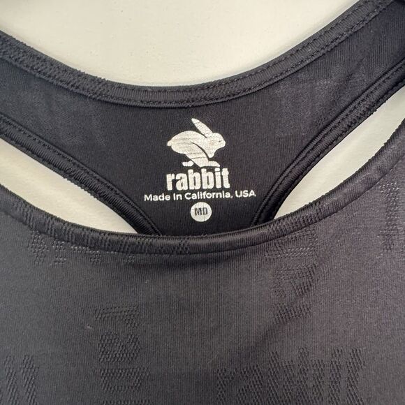 Rabbit Racy Running Tank Black Logo Perforated Spell Out Quick Dry Med FLAWED - Picture 4 of 9